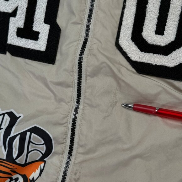 Members Only Varsity Bomber Jacket Beige Brown Patches Tiger Graphic Size L - Picture 7 of 16